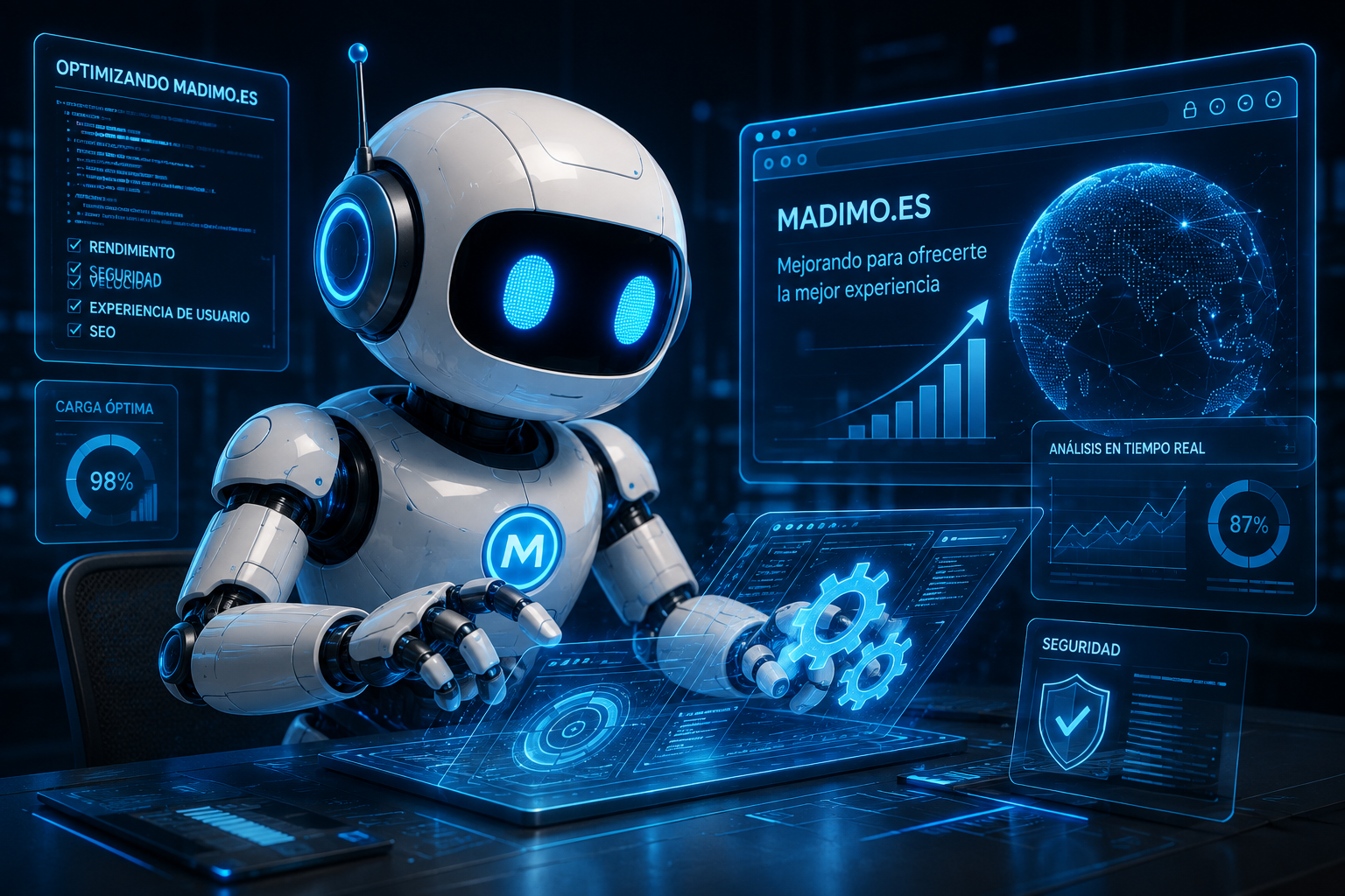 Robot realizando cálculos para mejorar Madimo.es